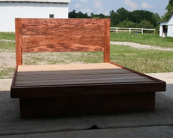 NcFvV01 +Low Platform Solid Hardwood Bed with cantilever Platform Sides and Head Board, natural color