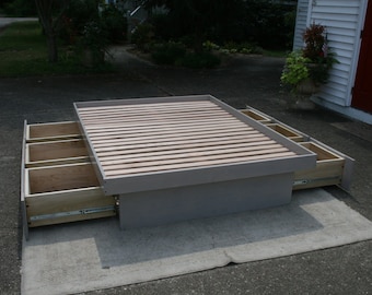 NdFvN01 +Solid Hardwood Cantilever Platform Bed with 6 drawers - natural color