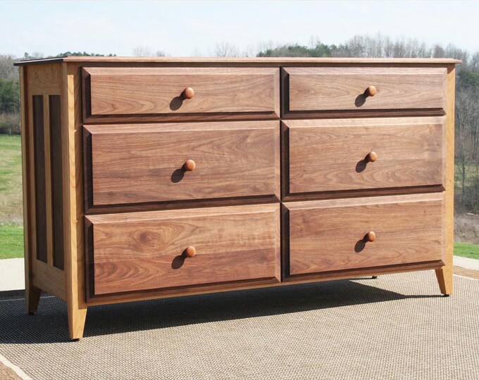 X6320o *Hardwood 6 Drawer Dresser, Paneled Ends, Overlap Drawers, Routed Edges; X6320p, Paneled Ends, Flat  Drawers; X6320s, hutch added