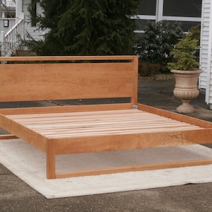 NbRnV04 *Solid Hardwood Platform Bed, Headboard & Beam above HB and at head and foot bottoms; NbRsV04 plain HB; NdFsV06 beam HB, natural