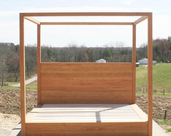 CbFwV1 Low Solid Hardwood Platform Beds, large rail Canopy& Head Board; Options with CbFwV1s, CbFwV3, and CbFwV2 unusual HB - natural color