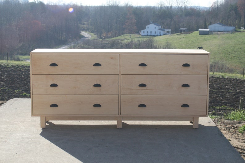 X6320c Hardwood 6 Drawer Dresser, Inset Drawers, Cutout Pulls, Flat Panels, 80 wide x 20 deep x 35 tall natural color image 9