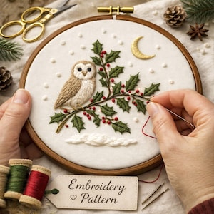 Winter Owl Embroidery Patterns PDF – Cozy Hand Embroidery Design for Sweaters
