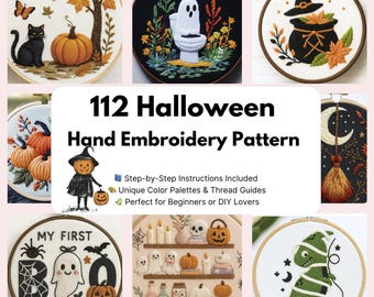 Halloween Hand Embroidery Designs | Embroidery Patterns  | Pumpkin, Ghost, Witch, Vampire,  Monster templates...digital download