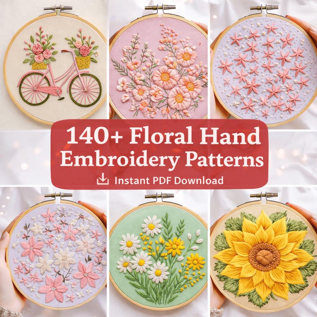 140 Floral Hand Embroidery Patterns Bundle – Wildflower & Botanical ...
