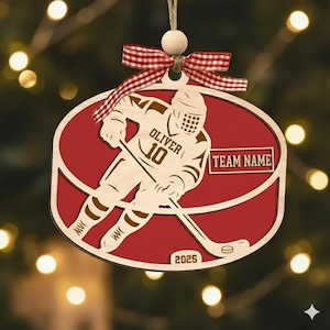 Personalized Hockey Ornament, Custom Name Ice Hockey Player Christmas Ornament, Hockey Team Gift, Hockey Team Keepsake, Hockey Mom Gift