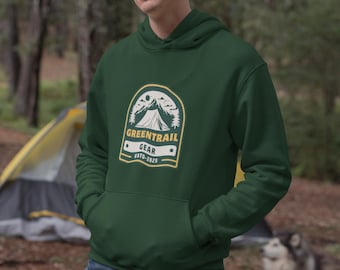 Greentrail Gear Hoodie | Outdoor Hiking Hoodie with Mountain Motif | Camping Bushcraft Pullover for Adventurers & Nature Lovers | Wildlife Sweater