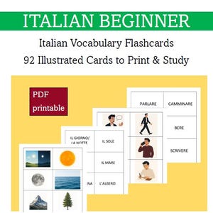 Italian Vocabulary Flashcards – 92 Illustrated Cards to Print & Study