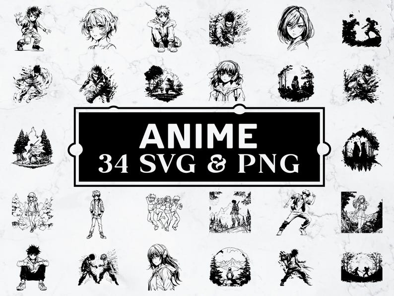 Anime Character SVG PNG Bundle, Manga Clipart (digital Download) - Etsy