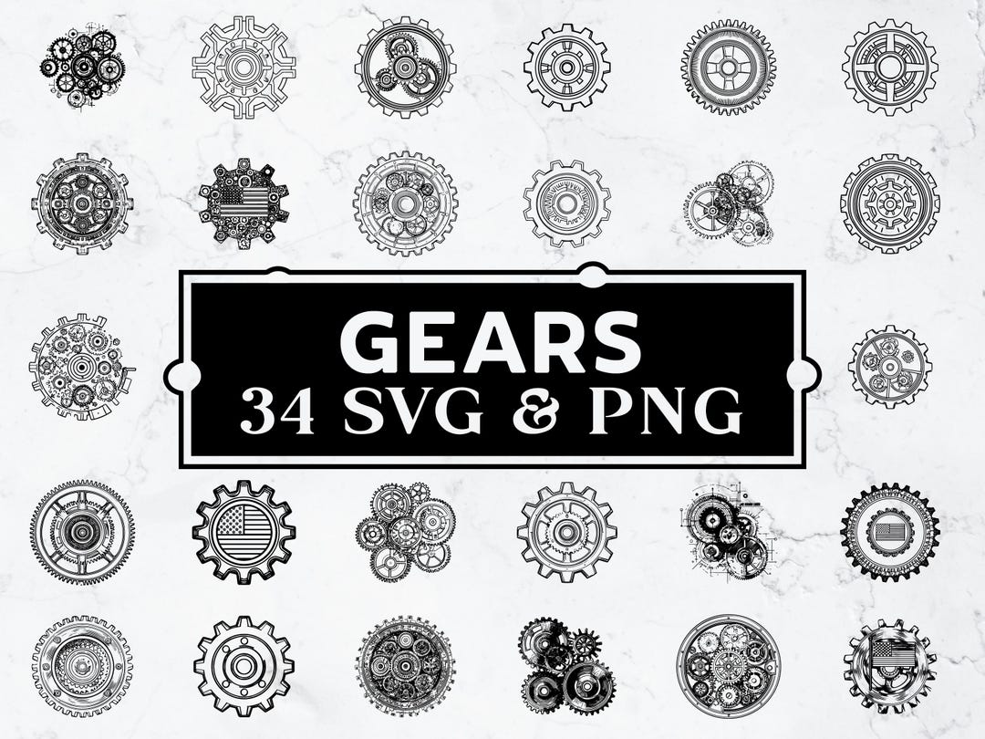 Gears Silhouette SVG PNG Bundle, Mechanical Clipart, Cricut Cut Files ...