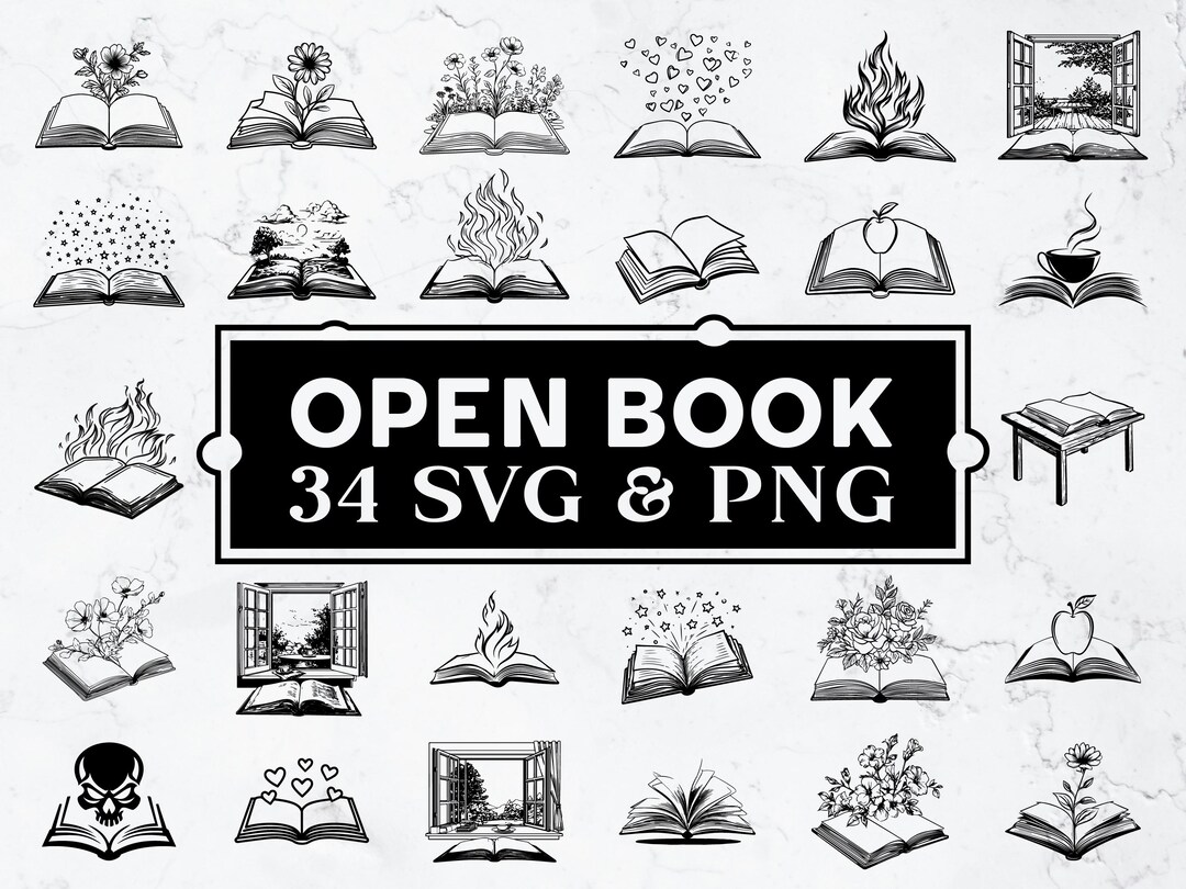 Open Book Silhouette SVG PNG Bundle, Reading Clipart Vector, Cricut Cut ...