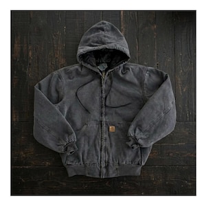 Vintage Carhartt WIP J130 Active Jacket Gray, Washed Zip Up Workwear Hoodie, Oversized Streetwear Jacket