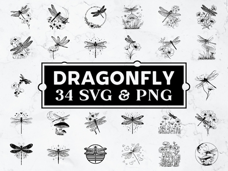 Dragonfly Silhouette SVG PNG Bundle, Nature Insect Clipart, Garden Cut ...