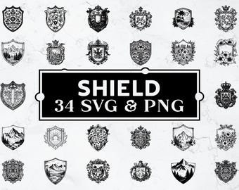 Shield SVG PNG Bundle, Badge Emblem Clipart, Cricut Cut File