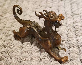 3 "Antike Bronze Chinesische Drachenfigur - Glücksverheißende Autorität & Heimschutz Traditionelles Bronze-Sammlerdekor