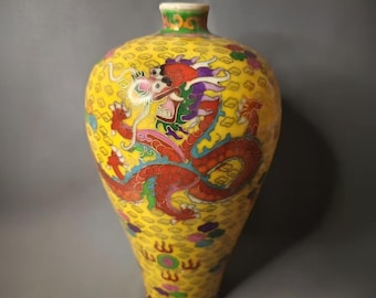 10.8″Antike Chinesische Qianlong Cloisonné Porzellan Vase Meiping-Flying Dragon Motiv