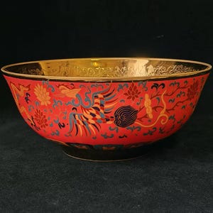 7.5"Chenghua Gold-Traced Dragon & Phoenix Bowl - Antique Porcelain Art, Imperial Auspicious Omen