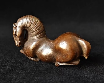 Antique Bronze Recumbent Horse Figurine - Success & Preparation Decor