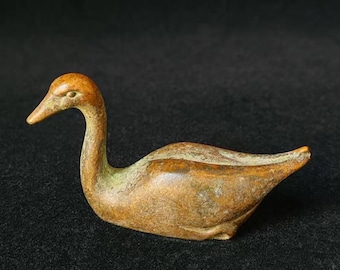 Antique Bronze Recumbent Swan Figurine - Purity & Auspiciousness Decor