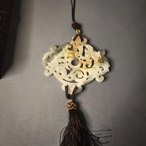 4.7"Antique Chinese Hand-Carved Jade Pendant – Natural Jade Amulet for Home or Garment Decoration bild 2