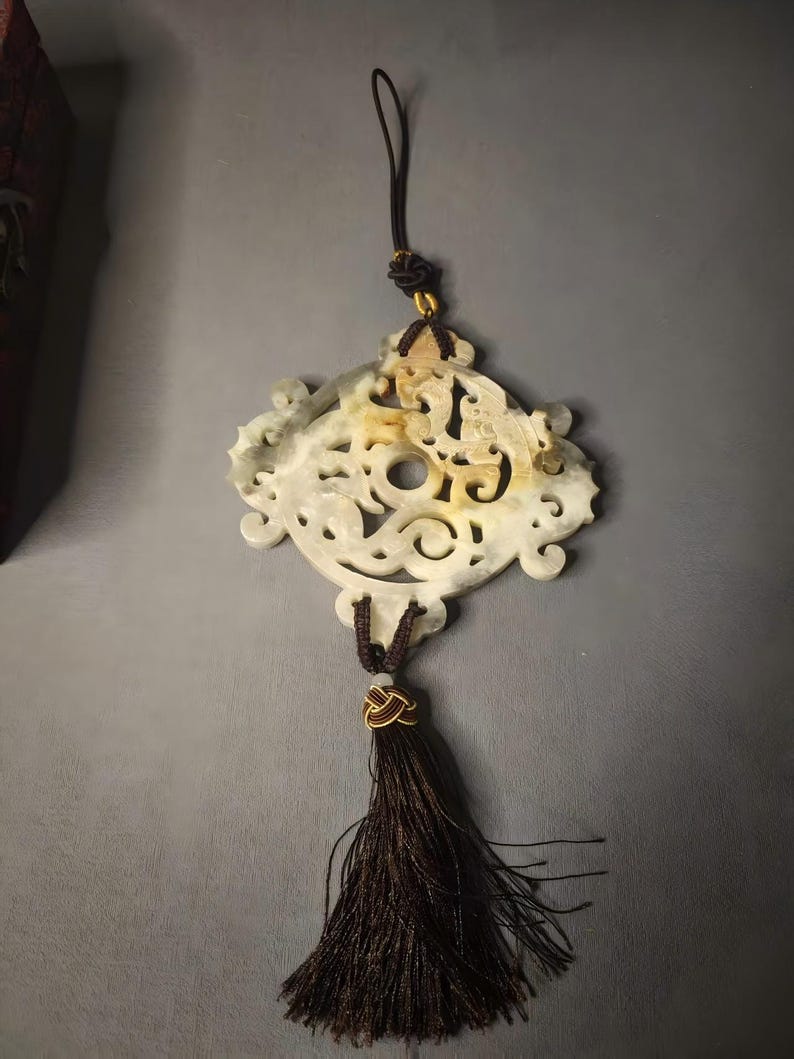 4.7"Antique Chinese Hand-Carved Jade Pendant – Natural Jade Amulet for Home or Garment Decoration bild 2