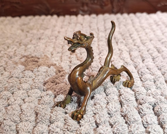 2.6″Antique Bronze Chinese Dragon Figurine - Authority & Prosperity Dragon Collectible Decor