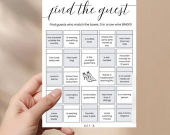 Encuentra a tu invitado: Plantillas editables para juegos de bingo para despedidas de soltera, descargas digitales imprimibles