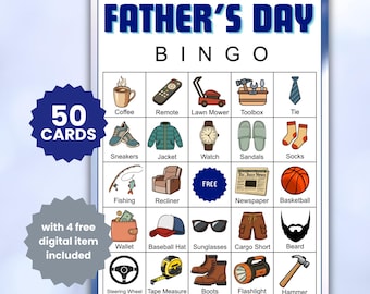50 Father's Day Bingo Game, Kids Classroom Activity, Family Party Game, Printable Digital Downloads