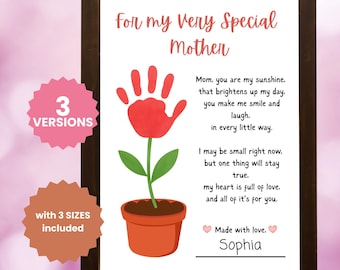 Muttertag Handabdruck Handwerk, Blumen MOM Andenken, Vorschulaktivität, DIY Geschenk von Kindern, druckbare digitale Downloads