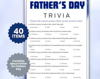 Father's Day Trivia Game, Father's Day Quiz, Fun Family Party Game Activities, Printable Digital Download