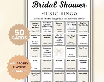 50 Bridal Shower Music Bingo, Wedding Games, Bachelorette Party, Spotify Playlist, Printable Digital Download
