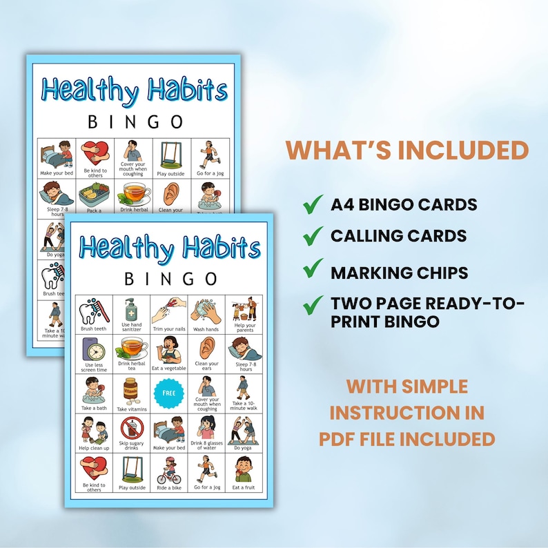 50 Healthy Habits Bingo Game, Wellness and Self Care Activity, Kids ...