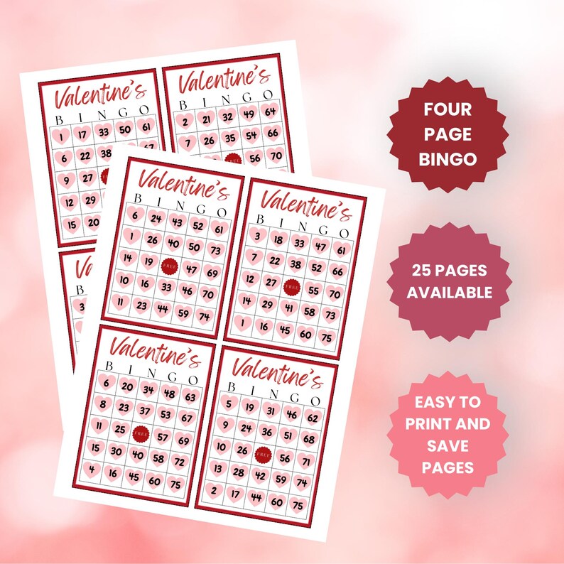 100 Valentines Bingo Cards Game Fun Valentines Day Game Printable ...