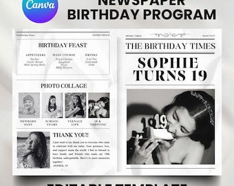 Newspaper Birthday Template Editable Large Black & White Newspaper Folded Printable Instant Download