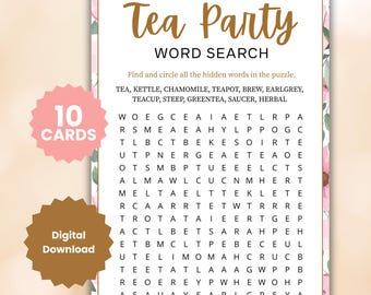 Tea Party Word Search Game, Afternoon Tea Party Activity, Bridal Shower Game, Birthday Party Game, Printable Digital Download