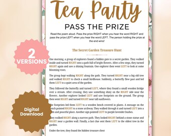 Pass the Prize Tea Party Game, Left Right Game, Bridal Shower Game, Printable Digital Donwload