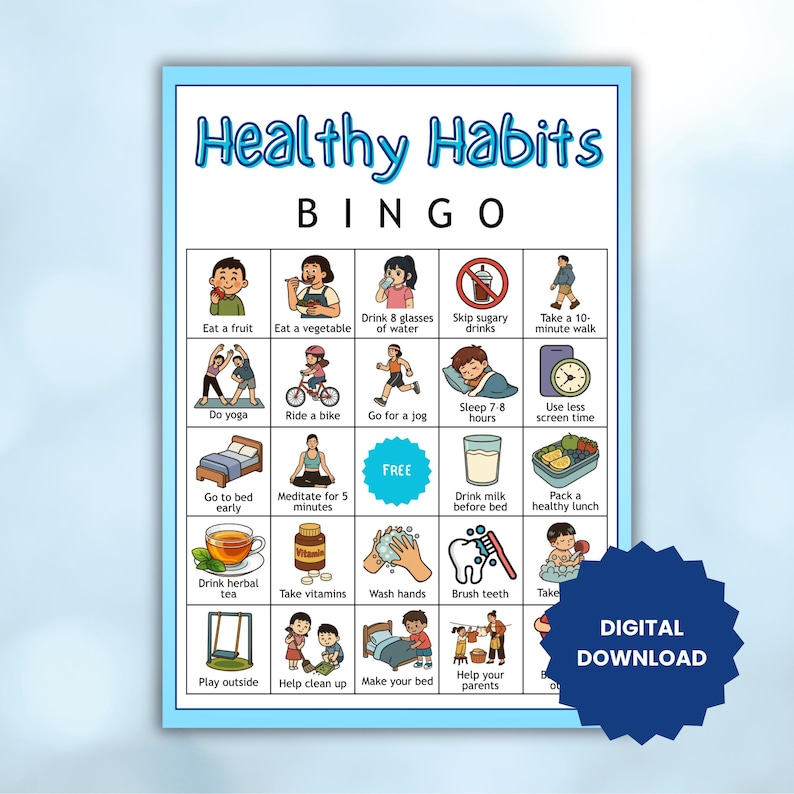 50 Healthy Habits Bingo Game, Wellness and Self Care Activity, Kids ...