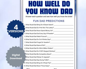 How Well Do You Know Dad Game, Who Knows Dad Best, Father’s Day Trivia Activity All About Dad Questions, Printable Digital Download