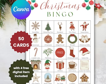 50 juegos de bingo navideños clásicos para fiestas, imprimibles y digitales.