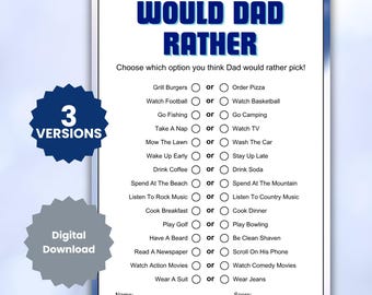 Would Dad Rather Father's Day Game, This or That Activities, Family Party Game, Printable Digital Downloads