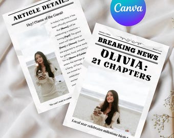 Editable Birthday Newspaper Invitation Template Colored Theme Digital Download
