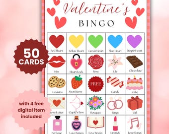 50 Valentines Bingo Game Party Game Printable Digital Downloads