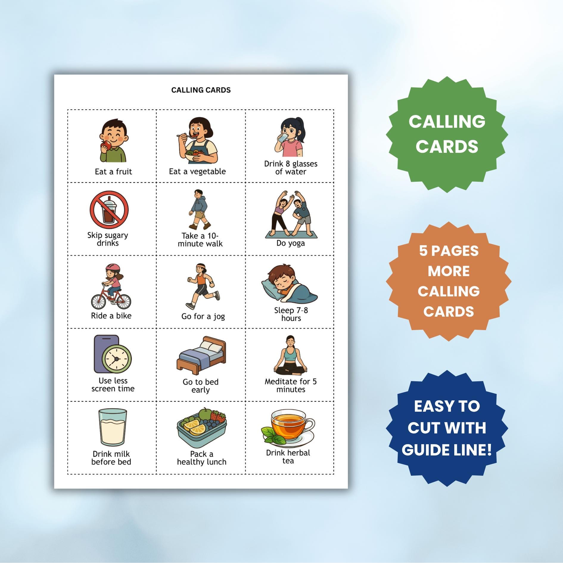 50 Healthy Habits Bingo Game, Wellness and Self Care Activity, Kids ...