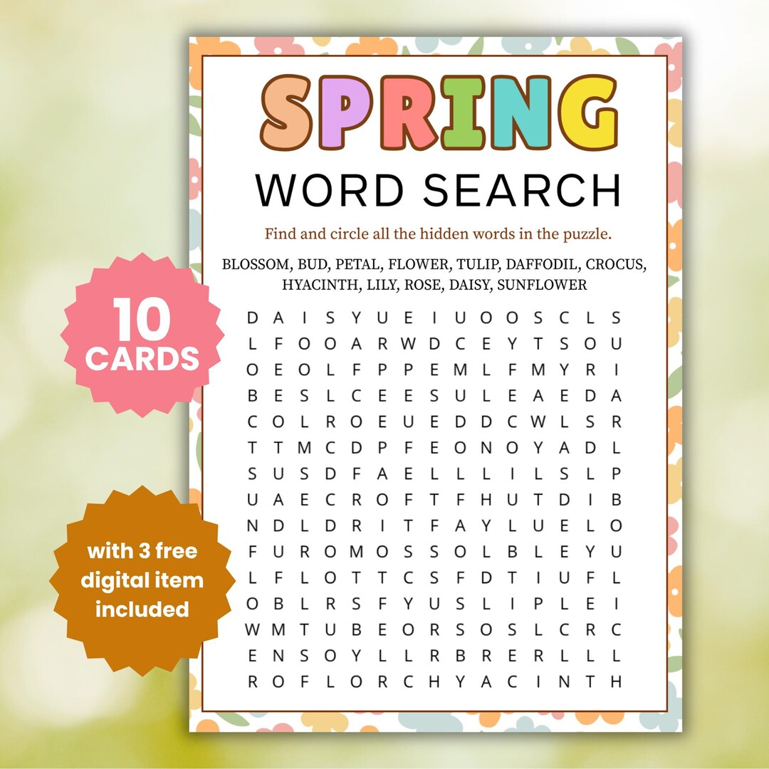 10 Spring Word Search Puzzle Game Spring Party Game for Kids & Adults ...