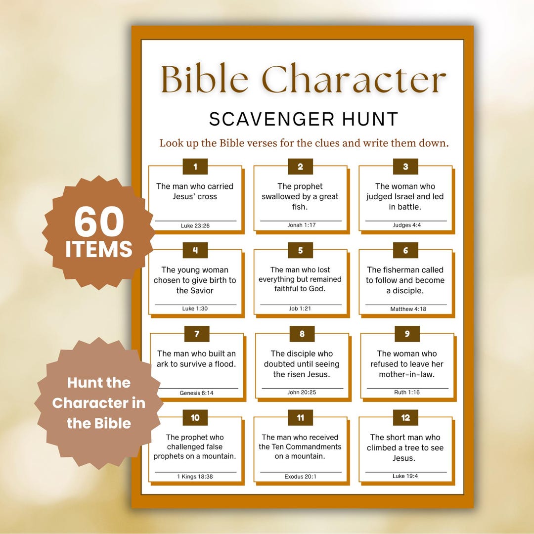 Bible Scavenger Hunt Character Hunt Church Activity Printable Digital ...