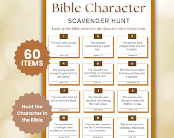Caccia al tesoro biblica, caccia ai personaggi, attività per la chiesa, download digitali stampabili.