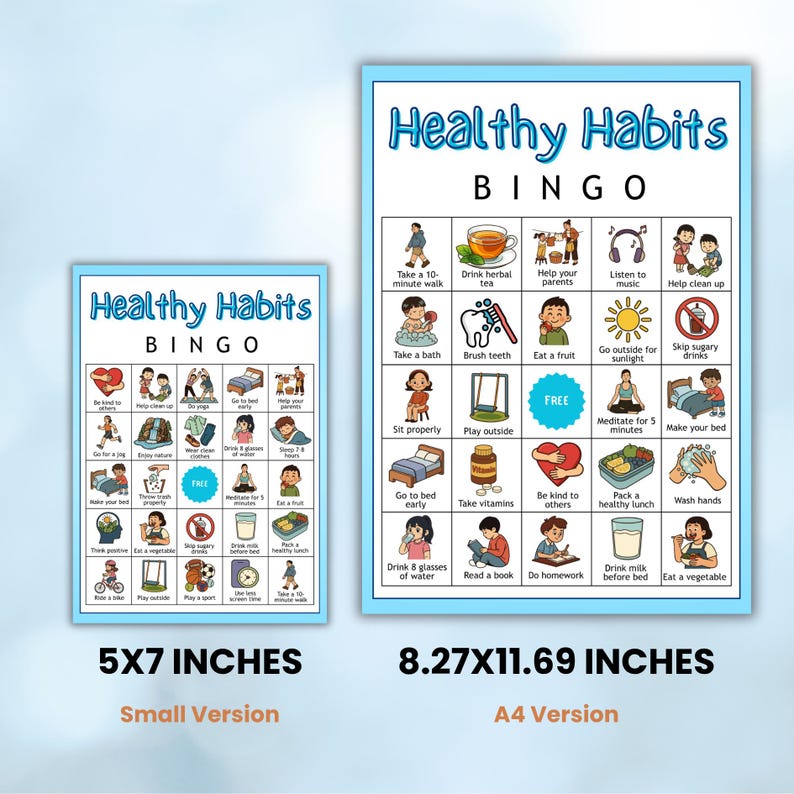 50 Healthy Habits Bingo Game, Wellness and Self Care Activity, Kids ...