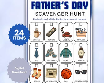 Father’s Day Scavenger Hunt Game, Outdoor & Indoor Treasure Hunt, Family Game Activity, Printable Digital Download
