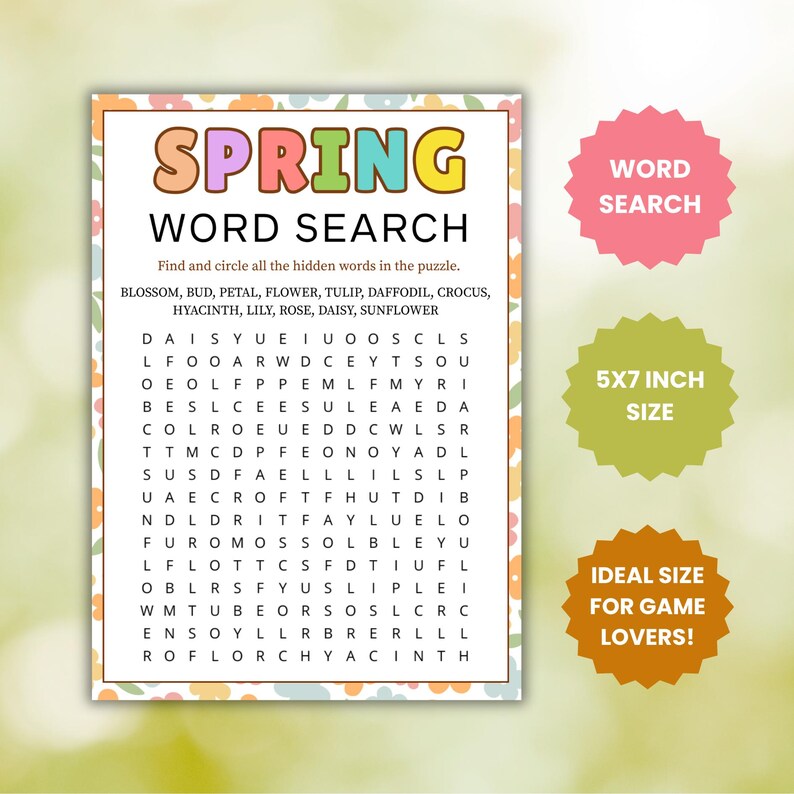 10 Spring Word Search Puzzle Game Spring Party Game for Kids & Adults ...