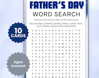 10 Father's Day Word Search Game, Dad Word Puzzle Activity for Kids & Adults, Printable Digital Download